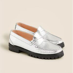 J. Crew Winona lug-sole penny loafers in metallic leather - Size 10.5